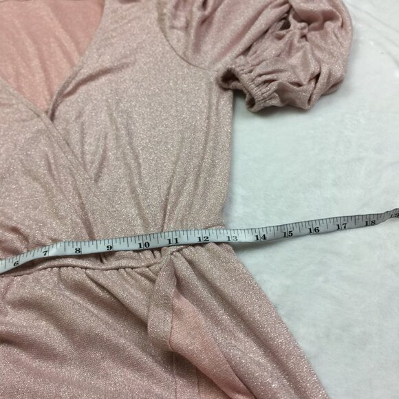New! LC Lauren Conrad Wrap Dress S Woman Pink Metallic Knit Long Sleeve Ruffle - Picture 9 of 15